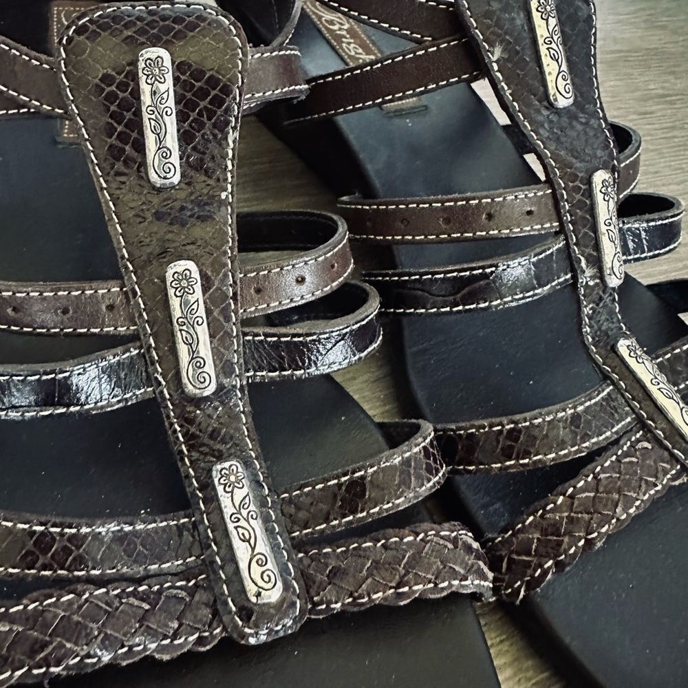 Brighton Brown Leather Silver Ladder Wedge Sandals 10 - Picture 3 of 10